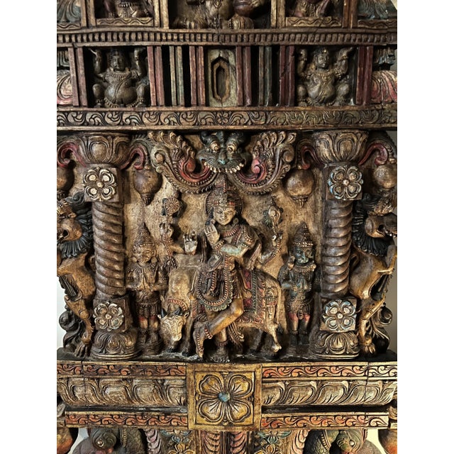 Grand 6ft Custom Architectural Hand-Carved Hardwood Temple Panels - Pair For Sale - Image 15 of 18