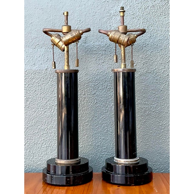 Mid-Century Modern Vintage Black Lucite Column Lamps - A Pair For Sale - Image 3 of 12