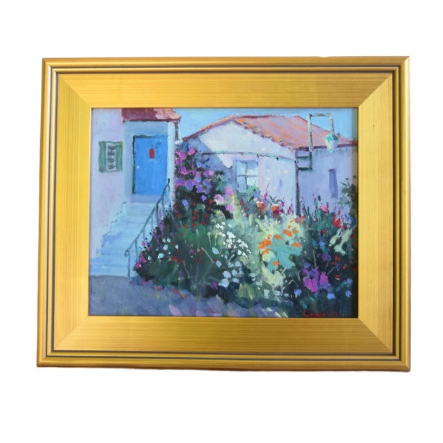 Silvio Silvestri, Portugal Cottage Home Landscape Painting Including the Antiqued Gold Frame For Sale - Image 11 of 12