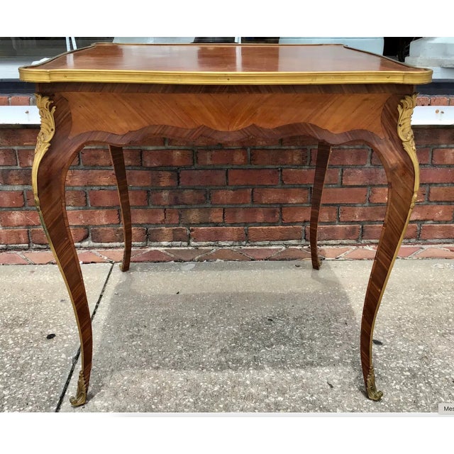 Mid 19th Century Antique Mid 19th C Louis XVI Gilt Bronze Mounted Inlaid Side Table For Sale - Image 5 of 5