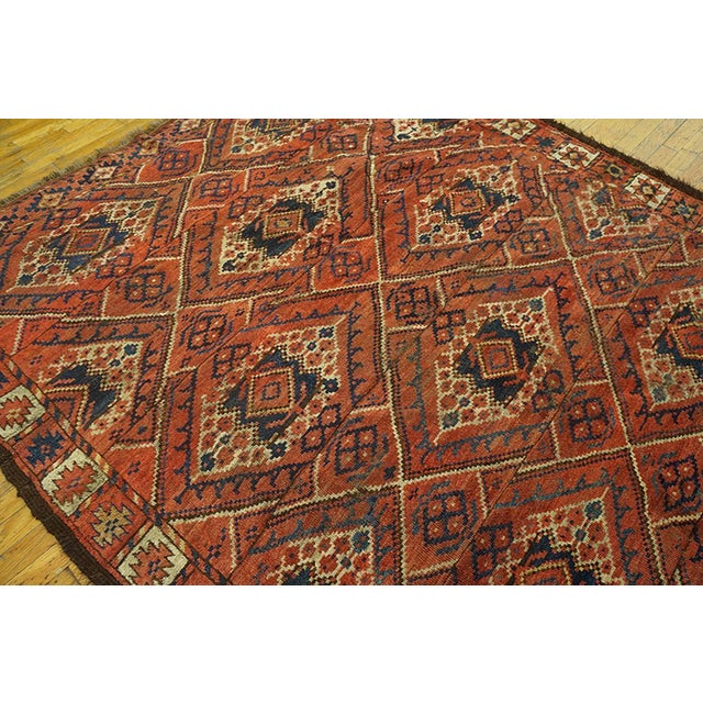 Late 19th Century 1870s Red Diamond Antique Central Asian Ersari Rug 6'3" X 7'3" Handknotted Wool Carpet For Sale - Image 5 of 6