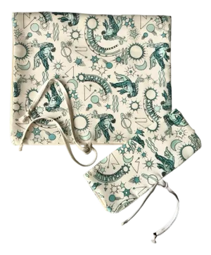 Vintage Astrology Satin Lingerie Bags Set by Andre Richard | Aquarius Zodiac Print with Saturn & Comets | Mid-Century Boudoir Pouches