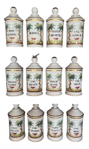 Set of 12 Late 19th Century Continental Porcelain Apothecary Jars