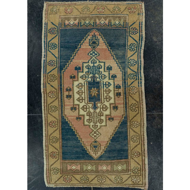 Blue Turkish Mini Rug Oriental Hand Knotted Vintage Rug 1'10" x 3'3" #20716 For Sale - Image 8 of 8