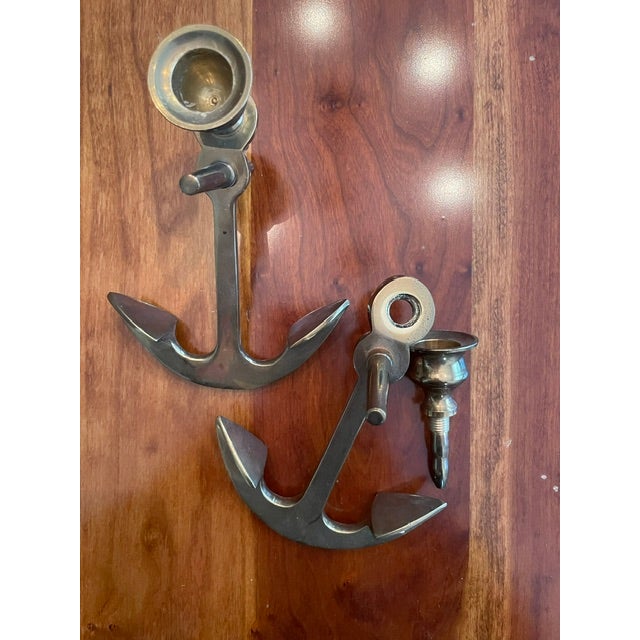 Vintage Nautically Themed Brass Candlesticks For Sale - Image 4 of 5