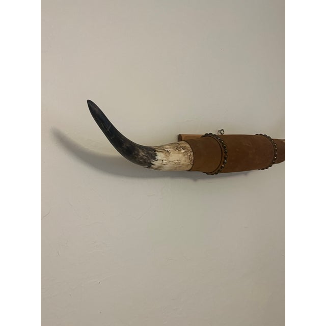 Large Late 20th Century Bull Horn Steer Longhorn Leather Wrapped and Mounted For Sale - Image 9 of 10
