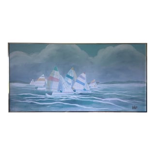 1970s Lee Reynolds Vintage Ocean Painting With Sailboats, Framed For Sale