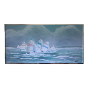 1970s Lee Reynolds Vintage Ocean Painting With Sailboats, Framed