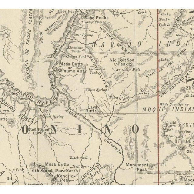 Antique Map of Arizona Territory with the Grand Canyon by Ran McNally, 1899 For Sale - Image 4 of 12