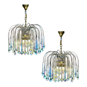 Pair of Blue Iridescent Murano Glass Waterfall Chandeliers