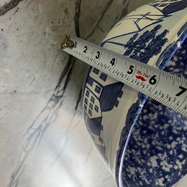 Shard of Maine “Coastal Village” Blue and White Spongeware and Nautical Serving Bowl For Sale In San Francisco - Image 6 of 6