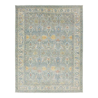 Light Blue Contemporary Sultanabad Wool Rug With Floral Pattern by Apadana For Sale
