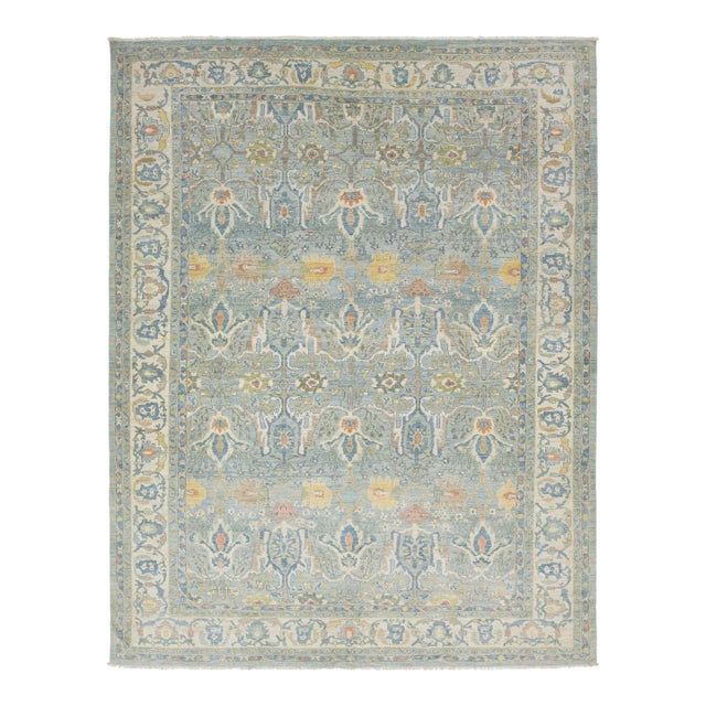 Light Blue Contemporary Sultanabad Wool Rug With Floral Pattern by Apadana For Sale
