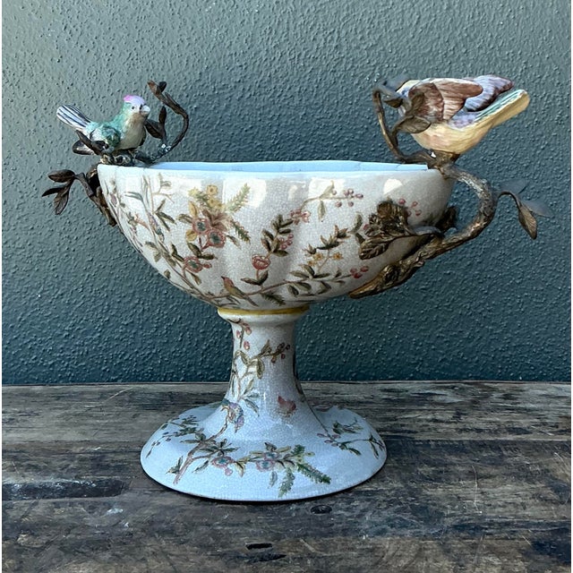 Vintage Floral Glazed Ceramic Pedestal Cache Pot For Sale - Image 15 of 16