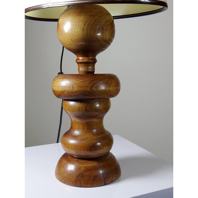 Vintage Scandinavian Style Table Lamp in Carved Turned Wood, 1960s For Sale - Image 6 of 16