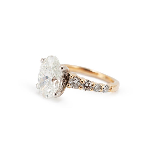 Modern 14k Yellow Gold 3.81ctw Oval Lab Grown Diamond Accented Engagement Ring, Size 5 For Sale - Image 3 of 8