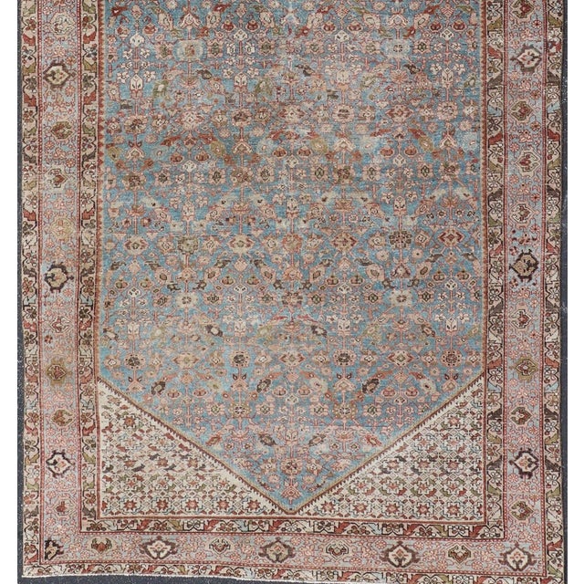 Measures: 7'0 x 16'3 Antique Persian Malayer Gallery Rug with Soft Blue Field and Lattice 7 x 16'3. Keivan Woven Arts/...