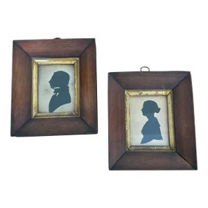 Pair of Vintage, Antique Silhouette Portraits in Wood Frames