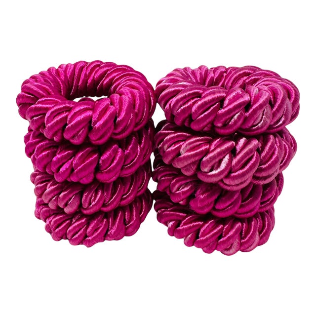 Vintage 90s Hot Pink Fabric Napkin - Rings (Set of 8) For Sale