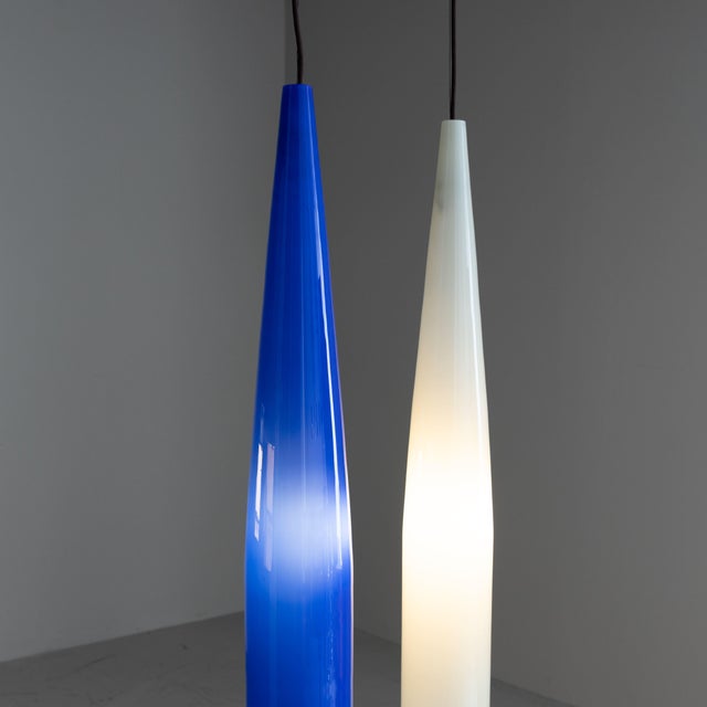 White and Blue Glass Pendant from Vistosi, 1960s For Sale - Image 6 of 7