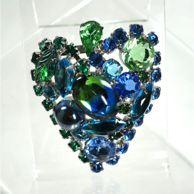 Vintage Art Glass Crystal Heart Brooch 1950s For Sale - Image 4 of 10