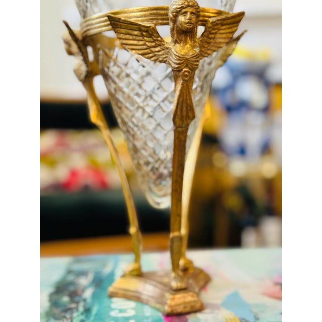 Mid 20th Century Mid 20th Century Brass Caryatid Angel Stand With Crystal Vase For Sale - Image 5 of 6