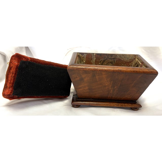 Wood 19th Century Antique Rosewood Sewing Box With Velvet Top and Assorted Pins For Sale - Image 7 of 18