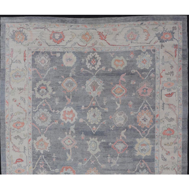 Measures: 14'5 x 18'0 Large Turkish Modern Oushak Rug in Gray and Neutrals and All-Over Design. Keivan Woven Arts / rug...