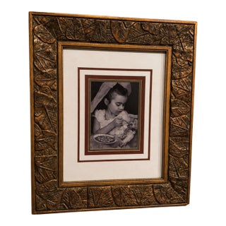 Framed Halloween Lenticular Hologram Portrait of Girl & Doll in Ornate Gold Leaf Frame For Sale