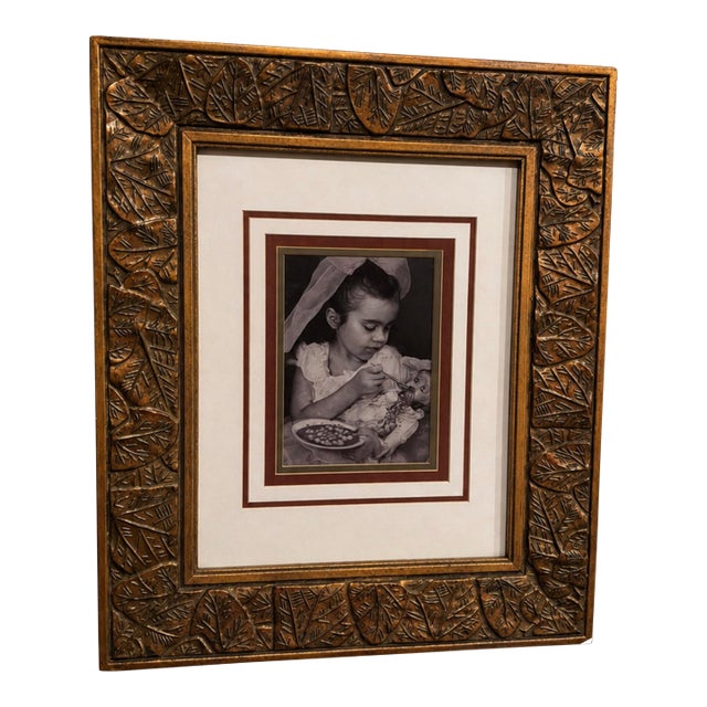 Framed Halloween Lenticular Hologram Portrait of Girl & Doll in Ornate Gold Leaf Frame For Sale