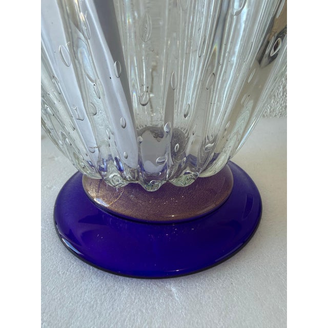 Livio Seguso, Seguso Murano Italian Art Glass Cobalt Gold Aventurine Footed Vase Sculpture For Sale - Image 16 of 18