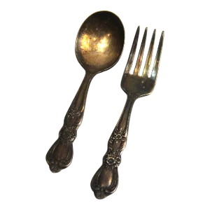 1990s Rogers Brothers Silverplate Baby Fork & Spoon Set - a Pair
