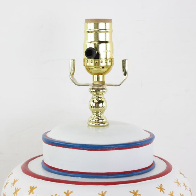 Vintage Hand-Painted u.s. Frigate Hornet Patriotic Tole Table Lamps - a Pair For Sale - Image 9 of 12
