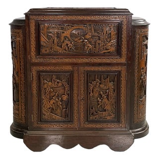 Art Deco Asian Bar Cabinet in Inlaid Wood, 1930s For Sale