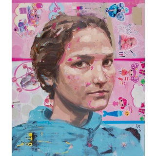 Cambia de Color by Rossina Bossio | Mixed Media Portrait of a Young Woman with Colorful Background For Sale