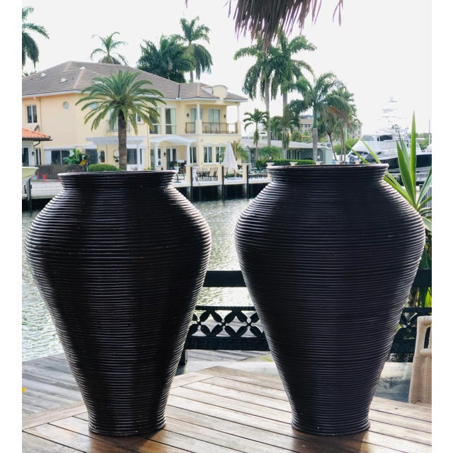 Late 20th Century Pencil Reed Floor Vases - a Pair For Sale In Miami - Image 6 of 9