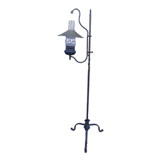 1930s Monterey Wrought Iron Lantern Floor Lamp For Sale
