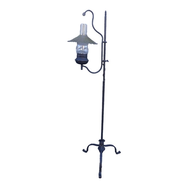 1930s Monterey Wrought Iron Lantern Floor Lamp For Sale