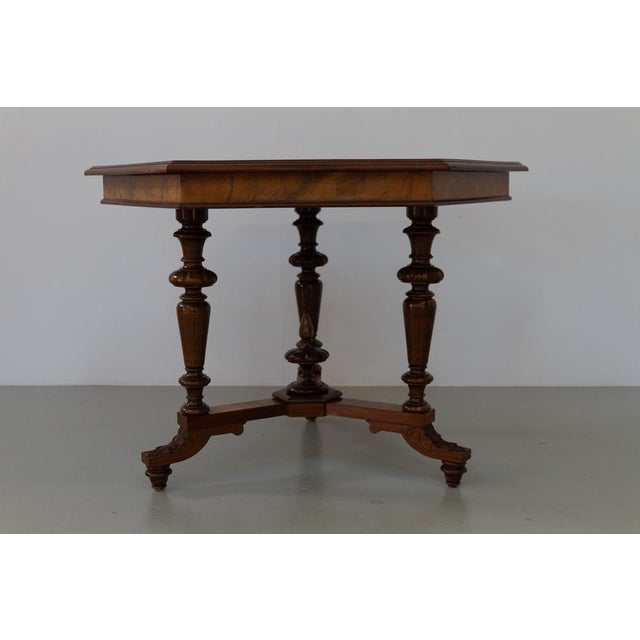 Antique Danish Hexagonal Walnut Burl Center Table, 1880s For Sale - Image 4 of 18