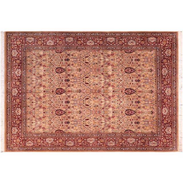 Tan Shabby Chic Pak-Persian Tan/Red Wool Rug - 8'4'' X 10'3'' For Sale - Image 8 of 9