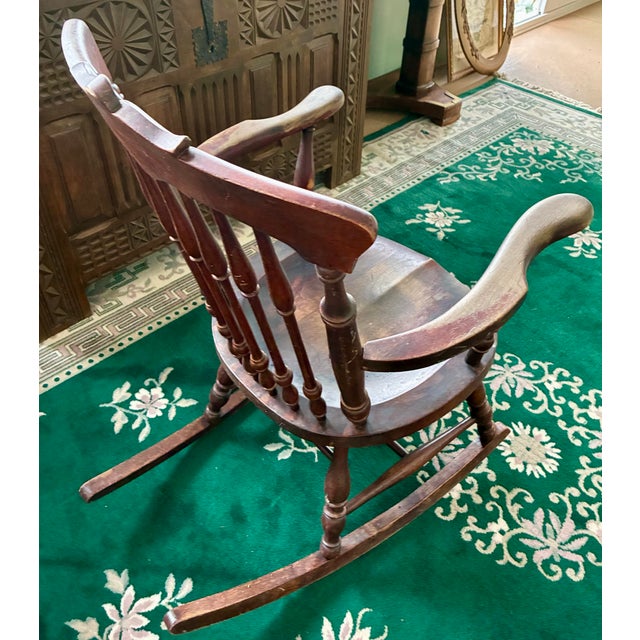 Antique Victorian Folk Art Face Crest Rocking Chair, Solid Wood Armchair, Late 19th Century Greenman For Sale - Image 12 of 12