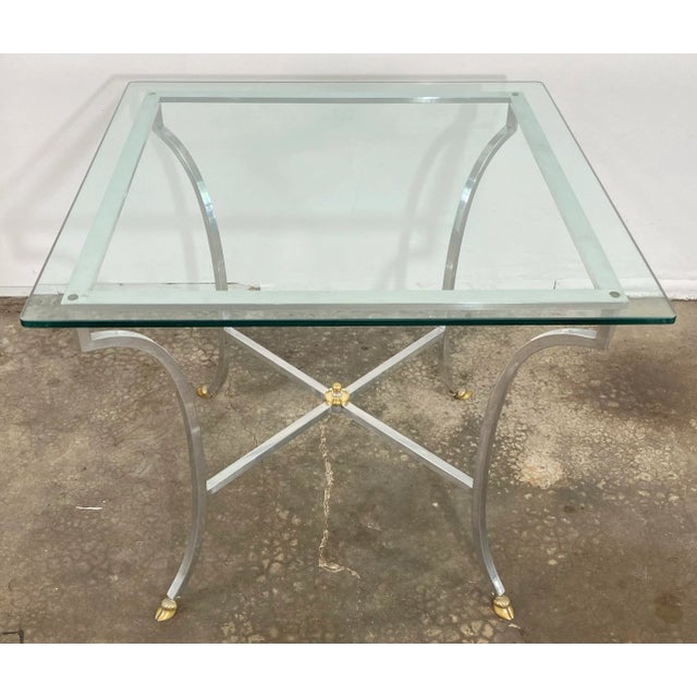 Neoclassical Vintage Neoclassical Maison Jansen Style Steel and Brass Hoofed Table For Sale - Image 3 of 9