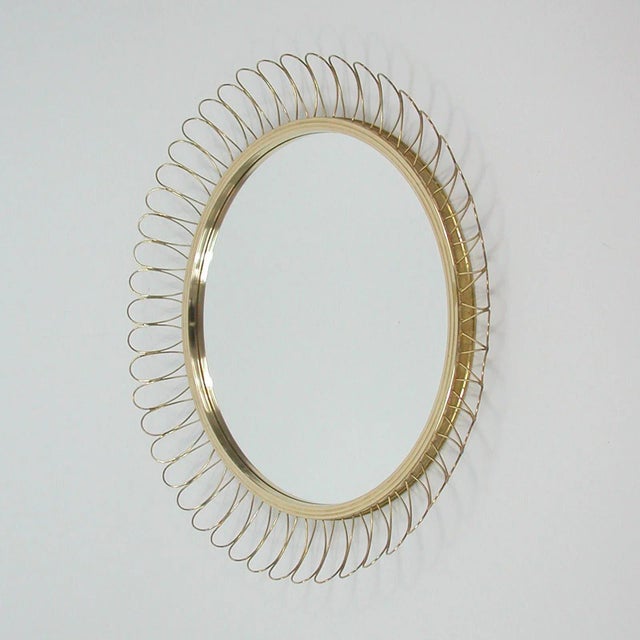 Mid-Century Swedish Sculptural Round Brass Wall Mirror, 1950s For Sale - Image 5 of 13