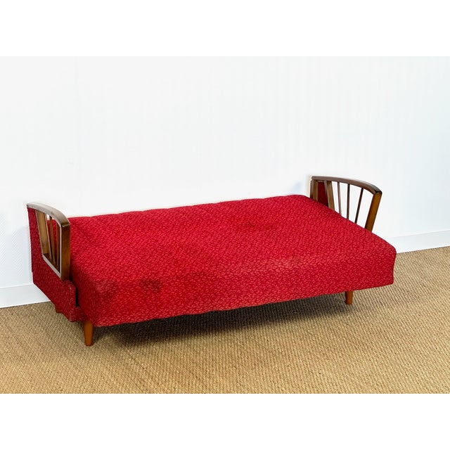 Wood Vintage Scandinavian Convertible Sofa in Wood and Fabric, 1960s For Sale - Image 7 of 17