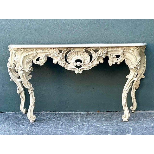 Late 20th Century Vintage Louis XVI Stone Top Console Table For Sale - Image 5 of 12