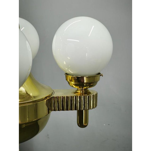 White Vintage Czech Art Deco Brass and Opaline Glass Globe Pendant Light, 1920s For Sale - Image 8 of 15