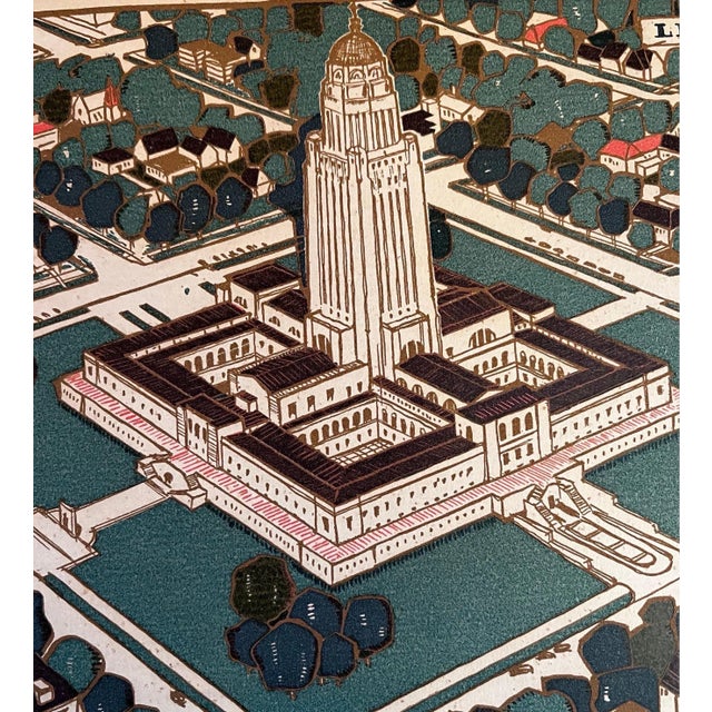 Mid 20th Century Aerial View of Lincoln Nebraska Signed Art Print For Sale - Image 9 of 11
