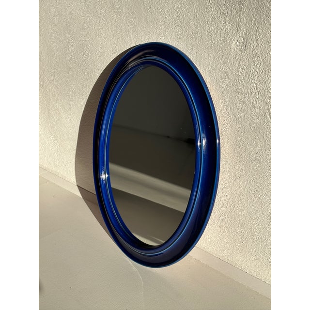 Oval Wall Mirror with Blue Ceramic Frame, 1970s, in Flawless conditions. Designed 1980 to 1989