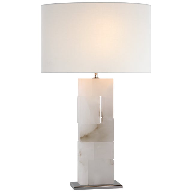 Ashlar Large Table Lamp in Alabaster and Polished Nickel with Linen Shade Designer: Ian K. Fowler Height: 28" Shade...