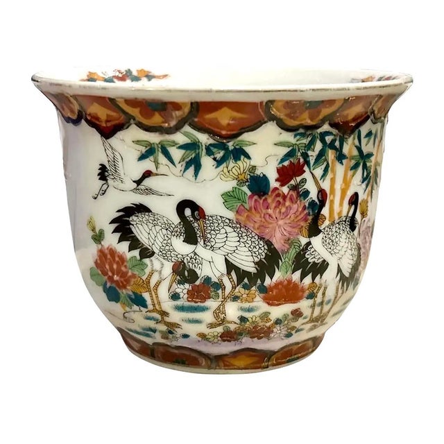 Ceramic Vintage Chinoiserie Planters W/Water Trays - A Pair For Sale - Image 7 of 10